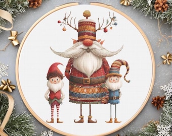 Funny Christmas Characters PDF Chart Festive Christmas Characters Holiday Embroidery Pattern Punto de cruz Grandfather Frost cross stitch