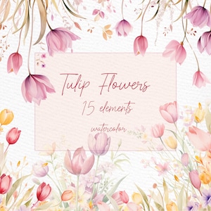 Clipart di tulipani dell'acquerello: "CLIPART FIORI DI TULIPANO" Fiori ad acquerello Inviti di nozze Clipart preconfezionate Fiori primaverili Png Bordi floreali