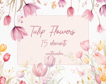 Watercolor Tulips Clipart: Spring Floral PNG Elements (Digital Download)