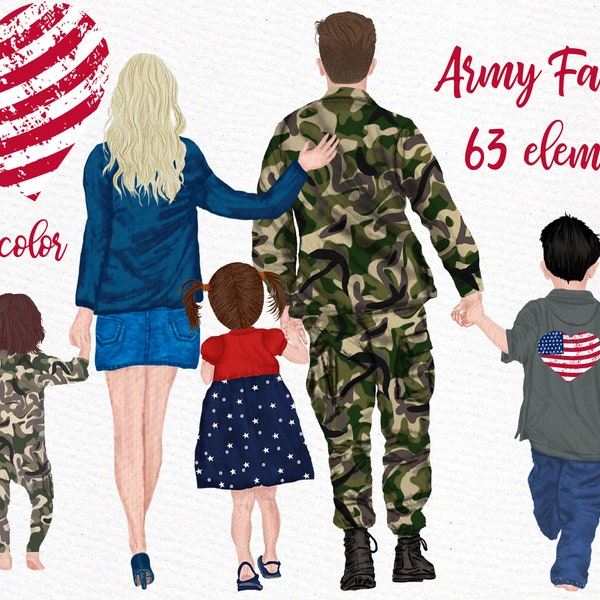 Family clipart: "ARMY FAMILY CLIPART" Soldier clipart Man in uniform Homecoming soldier Parents and Kids Solider with kids Daddy Soldier