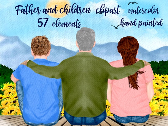 Father and children clipart: "FATHER'S DAY CLIPART" Daddy clipart Grandpa clipart Father with kids Oldman clipart Best Dad clipart Mug gift