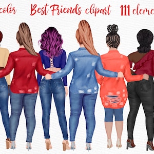 Clipart de niñas de talla grande: "CURVY GIRLS CLIPART" Clipart personalizable Diseño de taza de niña Ilustración Chicas Ropa casual Chicas en jeans