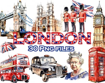 London Clipart Set: Britain Illustrations, Travel PNG Files (300 dpi)