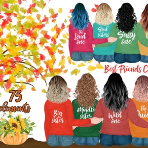 Herfst Beste Vrienden Clipart: "GIRLS SITTING CLIPART" Bff clipart Mok ontwerp Aanpasbare clipart Happy Fall Sisters clipart Herfst sublimatie