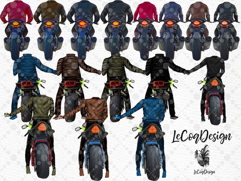 Pu&ograve; includere: Un'illustrazione digitale di dieci persone che guidano motociclette. Le persone indossano giacche di diversi colori e si tengono per mano. Le motociclette sono tutte nere con luci posteriori rosse. Lo sfondo &egrave; bianco con un debole motivo di cerchi.