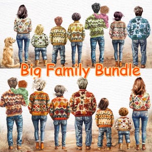 Bundle de cliparts grande famille : « CLIPART FAMILLE AUTOMNE » Clipart automne bonjour design automne papa maman enfants grands-parents Png portrait de famille personnalisable