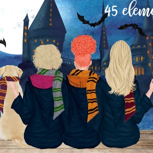 Wizard clipart: "GIRLS CLIPART" Wizard Girls Wizard Landscape Wizard Watercolor Dog clipart Magic Wand Mug design Customizable clipart Wizard