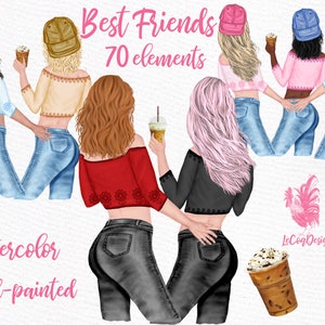 Best Friends Clipart: "GIRLS CLIPART" Bff clipart Clipart Personalizable Custom besties Soul Sisters Girls with caps Mug design Girl Png