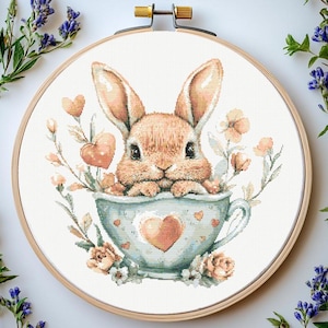 Cute Bunny Cross Stitch Pattern Pdf: &quot;EASTER BUNNY EMBROIDERY&quot; Easter Bunny Cross Stitch Rabbit Cross Stitch Floral Cross Stitch Pattern