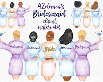 Bridesmaid clipart: ""WEDDING ROBES CLIPART" Bachelorette Party Bride Clipart Bridal Shower Invitation Diy Bridesmaid gift bride tribe