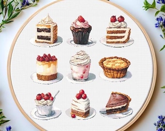 Cake Cross Stitch Pattern: Sweets & Desserts Embroidery (PDF Pattern)