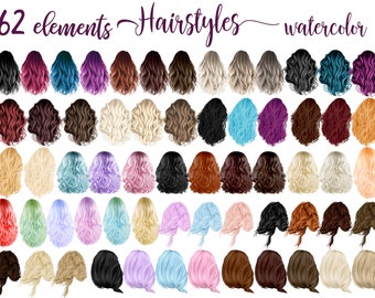 Hairstyles  clipart: "GIRLS CLIPART" Custom hairstyles Long hair Girls hair clipart Planner Clipart Sticker clipart Black Hair Clipart