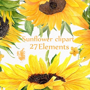 Clipart aquarelle tournesol : « Tournesol CLIP ART » mariage clipart clipart Floral séparé fleurs fleurs jaune cartes de voeux de mariage de bricolage