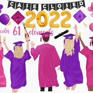 Clipart de graduación: "ESTUDIANTES QUE GRADUAN" Graduado Felicidades Graduación Toga Sombrero Graduación Niño Graduado Universidad Senior Hombre Mujer Mejor amigo