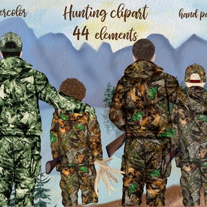 Clipart de chasse: « PÈRE ET FILS » Clipart de chasseurs Clipart de famille Clipart de fête des pères Père et enfant Graphiques de chasse Clipart de chasseur
