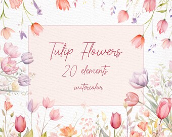 Watercolor Tulips Clipart: Floral Wedding Invitation Graphics (PNG)