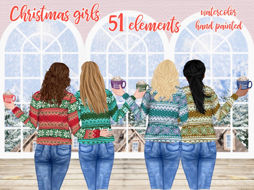 Christmas Girls Clipart best FRIEND Clipart Christmas Mug Design Customizable Clipart Bff Clipart Matching Sweaters Girls With Coffee Etsy Ireland