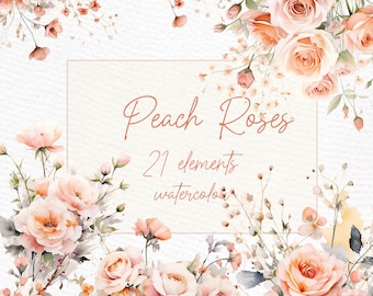 Watercolor Roses Clipart: Blush Floral Wreaths, Borders (PNG)