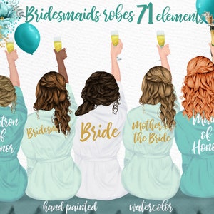Brautjungfern Clipart: "WEDDING ROBES CLIPART" Junggesellinnenabschmaus Party Brautparty Einladung Diy Brautjungfern Geschenk Brautstamm