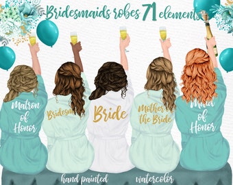 Bridesmaid clipart: "WEDDING ROBES CLIPART" Bachelorette Party Bride Clipart Bridal Shower Invitation Diy Bridesmaid gift bride tribe
