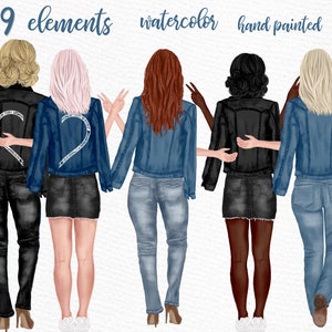 Beste Vrienden Clipart: "JEANS JACKET GIRLS" Bff clipart Besties jas Aanpasbare clipart Aangepaste besties Soul Sisters Bruidsmeisje cadeau
