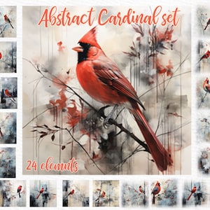 Christmas Red Cardinal Clipart: &quot;ABSTRACT CARDINAL CLIPART&quot;  Cardinal Birds Jpg Watercolor Red Cardinal Printable Cardinal Art Card Making