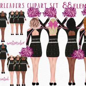 Cheerleaders Bundle Clipart: « GIRLS CLIPART » Aquarelle Filles Meilleures amies Équipe sportive Clip Art Cheerleaders uniformes School Girls clipart