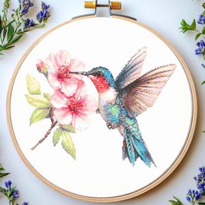 Hummingbird Cross Stitch Pattern Pdf: &quot;BIRD CROSS STITCH&quot; Hummingbird with Flowers Punto De Cruz Modern Cross Counted cross stitch Bird Pdf