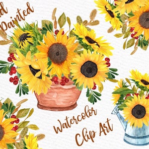 Watercolor clipart: &quot;SUNFLOWER CLIPART&quot; Wedding invitations Wedding clipart Floral Bouquets Yellow Flowers Floral Illustration DIY Wedding