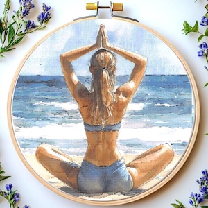 Yoga girl cross stitch pattern Pdf: &quot;YOGA CROSS STITCH&quot; Meditation Embroidery Girl Cross Stitch Counted Cross Stitch Modern Xstitch
