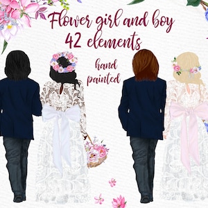 Flower girl clipart: &quot;WEDDING CLIPART&quot; Page boy Bridal Shower Watercolor flowers Little Girls clipart DIY invites wedding flower girls
