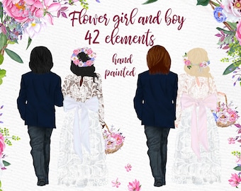 Flower girl clipart: "WEDDING CLIPART" Page boy Bridal Shower Watercolor flowers Little Girls clipart DIY invites wedding flower girls