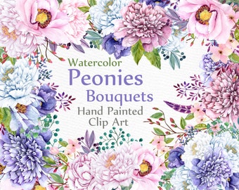Watercolor bouquets clipart: "PEONIES FLOWERS" Wedding clipart Floral clipart DIY invites wedding bouquets wedding invitation peony clipart