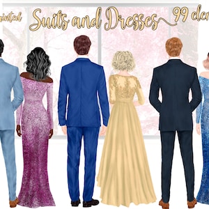 Clipart da sposa: "ABITI E ABITI" Miglior clipart uomo Groomsman clipart Damigella d'onore clipart Abito da sposa Uomini in abito Sublimazione Png Personalizzato
