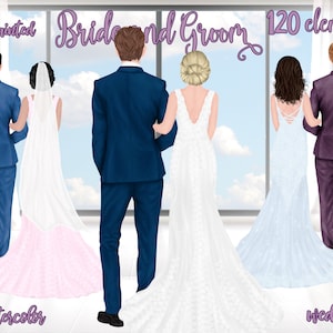 Brautpaar Clipart: "WEDDING CLIPART" Brautkleid Männer im Anzug Bräutigam Clipart Braut Illustration Brautkleid Clipart Sublimation