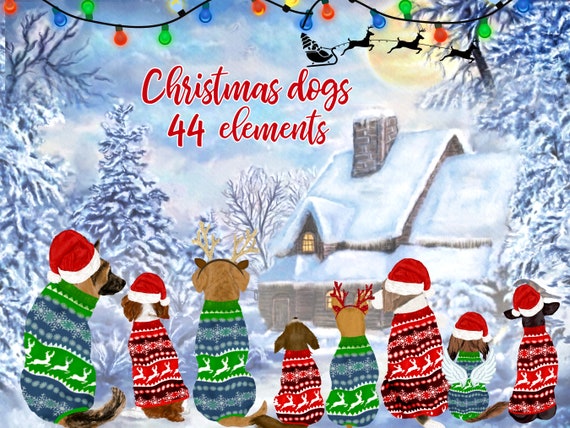 Christmas Dogs Clipart: "CHRISTMAS PETS" Dog Pet clipart Christmas landscape Christmas Mug Xmas sublimation Christmas Sweaters Dog lover Png