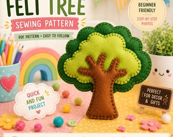 Filz Baum Nähen Muster PDF, Woodland Filz Baum Plüsch Anleitung, DIY Filz Natur Dekor, anfängerfreundliche Hand Nähen Muster