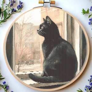 黒猫のクロスステッチパターン：「クロスステッチパターン」黒猫のクロスステッチPDF Punto De Cruzブッククロスステッチ猫刺繍