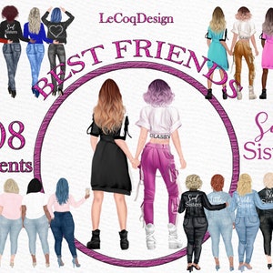 Best Friends Bundle clipart: "CURVY GIRLS CLIPART" Plus size girls Fashion girls Customizable clipart Custom besties Sublimation designs