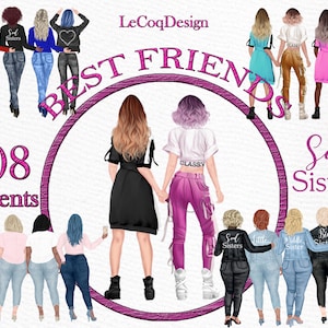 Imágenes prediseñadas de Best Friends Bundle: "CURVY GIRLS CLIPART" Chicas de talla grande Chicas de moda Imágenes prediseñadas personalizables Mejores amigas personalizadas Diseños de sublimación
