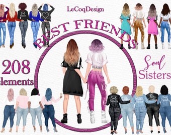 Best Friends Bundle clipart: "CURVY GIRLS CLIPART" Plus size girls Fashion girls Customizable clipart Custom besties Sublimation designs