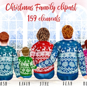 Clipart familiar navideño: "CLIPART DE RETRATO FAMILIAR " Taza navideña Suéteres a juego Familia Christma Padres e hijos Pod Sublimaciones