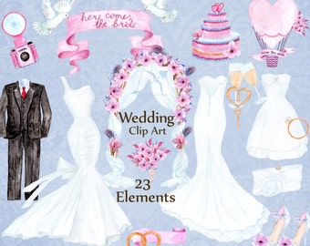 Wedding Dress Clipart: &quot;WEDDING CLIPART SET&quot;  Bridal Shower Wedding Cake Ring shoes Bouquet Clip Art Dresses Graphics tuxedo clipart