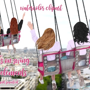 Mejores Amigas Clipart: "GIRLS TRIP CLIPART" Chicas en swing Besties clipart Besties Mug Designs Planner Girl Best girlfriends Paris Landscape