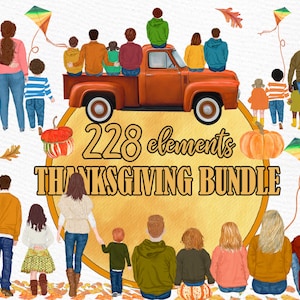 Clipart familiar de otoño: "THANKSGIVING CLIPART" Paquete de Acción de Gracias Clipart de otoño Plus tamaño Papá Mamá Niños Calabaza clipart Sublimación de otoño
