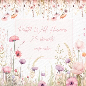 Wild Floral Clipart: "BOHO WILD FLOWERS" Flores Em Aquarela Convites De Casamento Campo Prado Flores Png Bordas Florais Png Premade Clipart