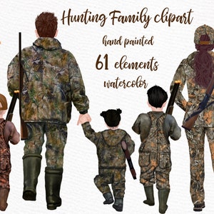 Clipart de chasse: « CHASSE FAMILIALE » Clipart de chasseurs Clipart de famille Clipart de fête des pères Parents et enfants Graphiques de chasse Clipart de chasseur