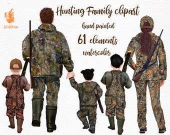 Hunting clipart: "FAMILY HUNTING" Hunters clipart Family clipart Father's day clipart Parents and kids Hunting graphics Hunter clipart