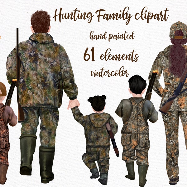 Hunting clipart: "FAMILY HUNTING" Hunters clipart Family clipart Father's day clipart Parents and kids Hunting graphics Hunter clipart
