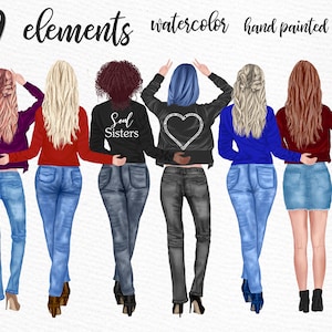 Beste Vrienden Clipart: "JEANS JACKET GIRLS" Bff clipart Aanpasbare clipart Aangepaste besties Soul Sisters Bruidsmeisje gift Mok ontwerp Meisje Png